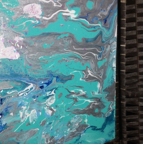 UNDERWATER FANTASY - Original Painting, 16x20 - Turquoise, Blues, Silver, White - Picture 13 of 16